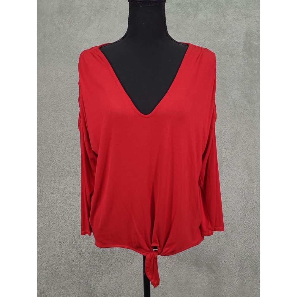 ANTHROPOLOGIE Bordeaux RED Hadley 3/4 sleeves Tied‎ Top size Small ( NWT)
